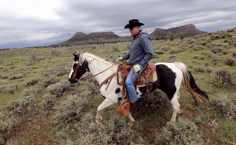 U.S. Interior Secretary Ryan Zinke takes a horseback
ride in the Bears Ears National Monument with local and state
representatives on Tuesday, May 9, 2017.