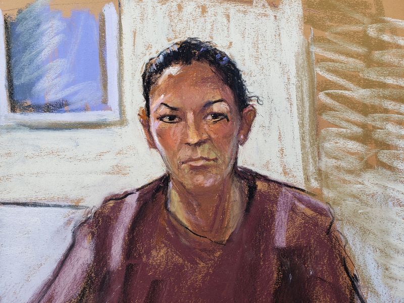 FILE PHOTO: Ghislaine Maxwell appears via video link during her arraignment hearing where she was denied bail for her role aiding Jeffrey Epstein to recruit and eventually abuse of minor girls, in Manhattan Federal Court, in the Manhattan borough of New York City, New York, U.S. July 14, 2020 in this courtroom sketch. REUTERS/Jane Rosenberg
