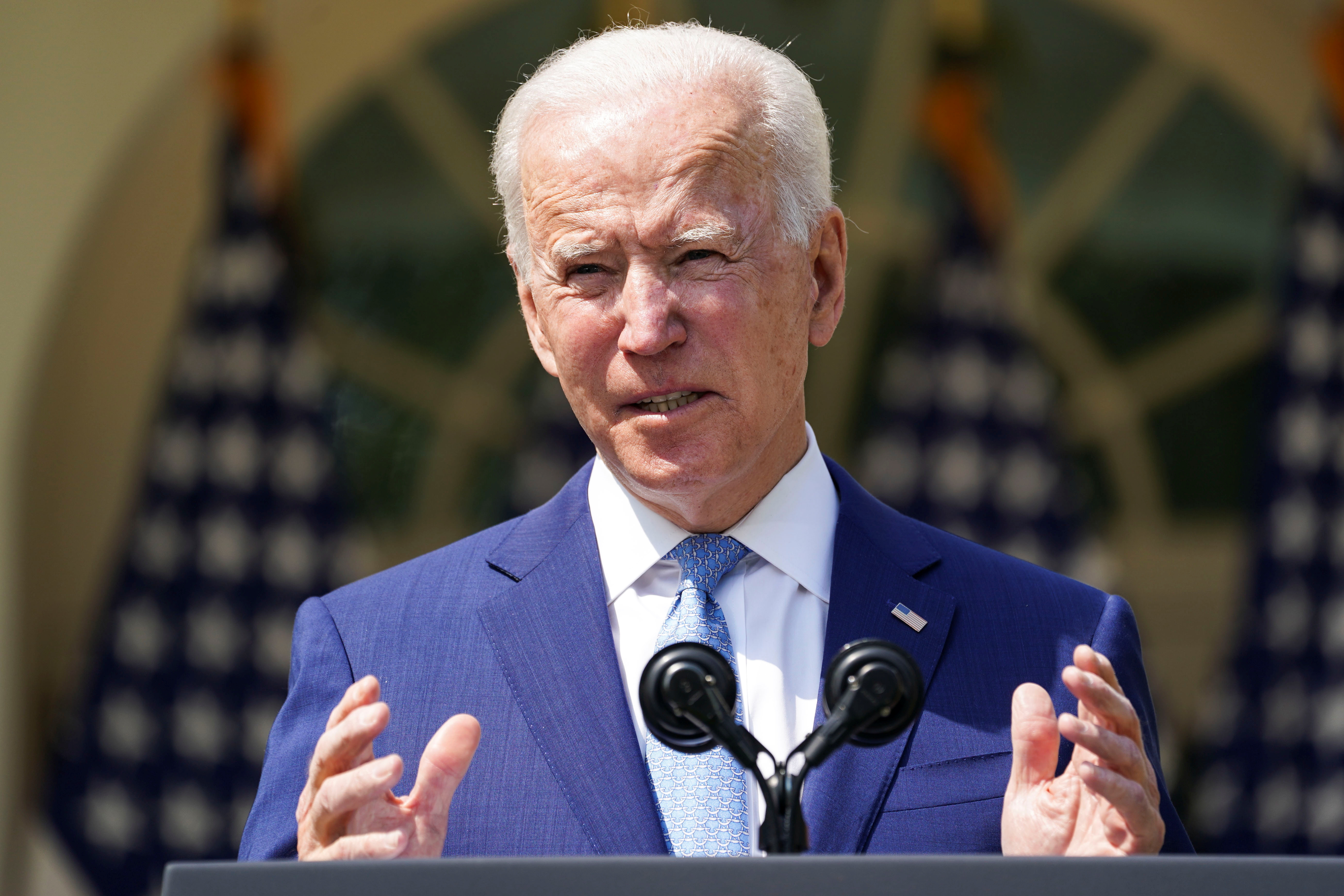 U.S. President Joe Biden speaks as he announces executive actions on gun violence prevention in the Rose Garden at the White House in Washington, U.S., April 8, 2021. REUTERS/Kevin Lamarque