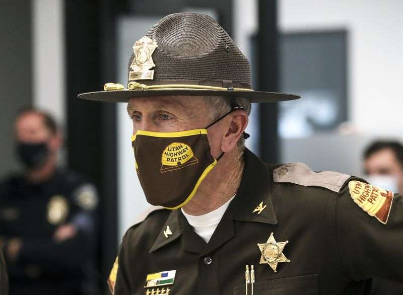 Utah Highway Patrol Col. Michael Rapich announces a
distracted driver blitz during a press conference at the Calvin
Rampton Complex in West Valley City on Thursday, April 8, 2021. The
UHP and 20 other agencies will conduct the statewide effort through
Monday morning, with the main focus in Salt Lake and Utah counties.
Police in marked patrol cars, unmarked vehicles and motorcycles
will be patrolling both the freeways and side streets.