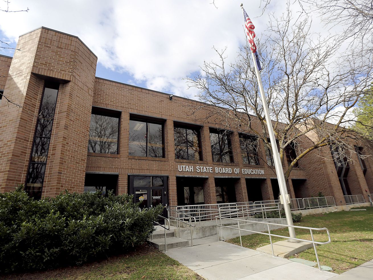The Utah State Board of Education building in Salt Lake
City is pictured on Tuesday, March 31, 2020. Parents, educators and
community members urged the Utah State Board of Education to adopt
a definition of equity and to support teacher training in
diversity, equity and inclusion.