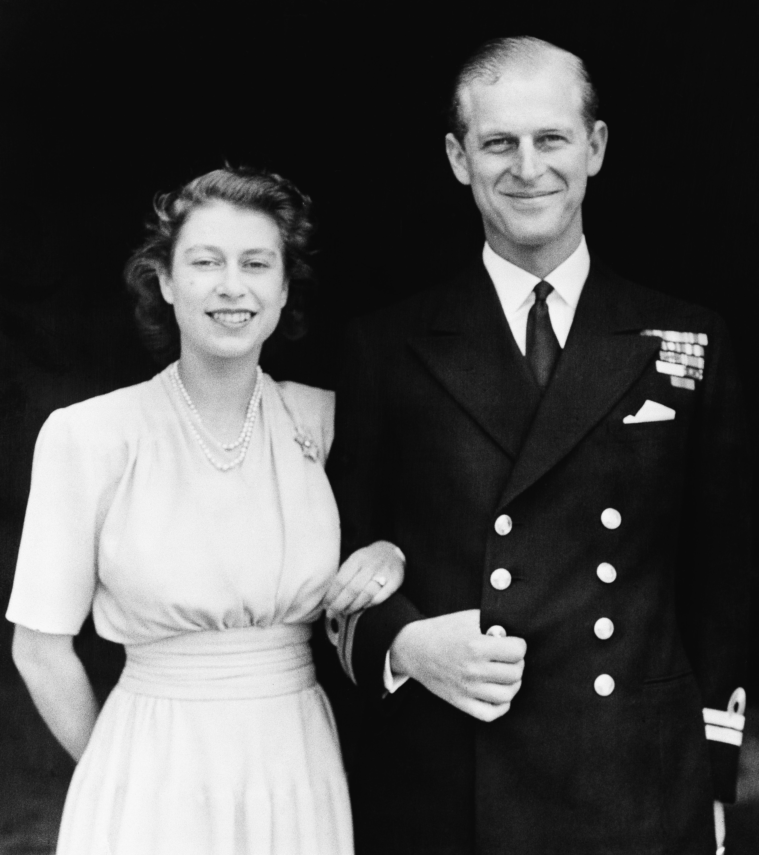 FILE - This file photo dated July 10, 1947 shows the official photograph of Britain's Princess Elizabeth and her fiance, Lieut. Philip Mountbatten in London.