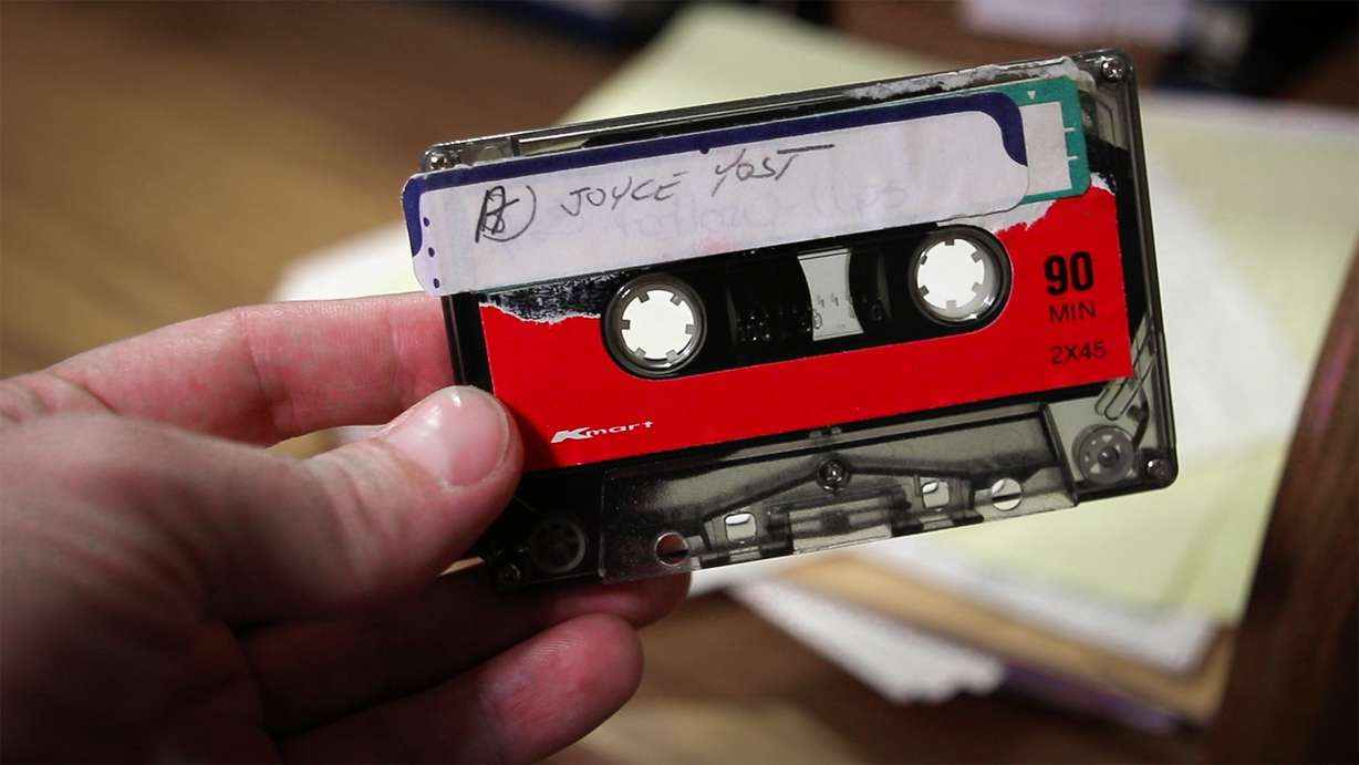 An audio cassette containing a recording of Joyce Yost’s initial report to South Ogden, Utah police on April 4, 1985. A separate recording of her interview with Clearfield, Utah detective William Holthaus went undiscovered for nearly three decades.