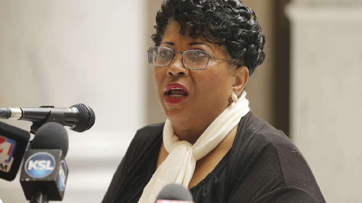 Jeanetta Williams, president of NAACP Salt Lake Branch
and the NAACP Tri-State Conference of Idaho-Nevada-Utah, speaks
during a press conference on proposed police reform legislation at
the Capitol in Salt Lake City on Friday, June 5, 2020. On Tuesday,
Williams was part of a panel discussion on the use of physical
force by police, part of a three-day symposium hosed by the Utah
State Bar.