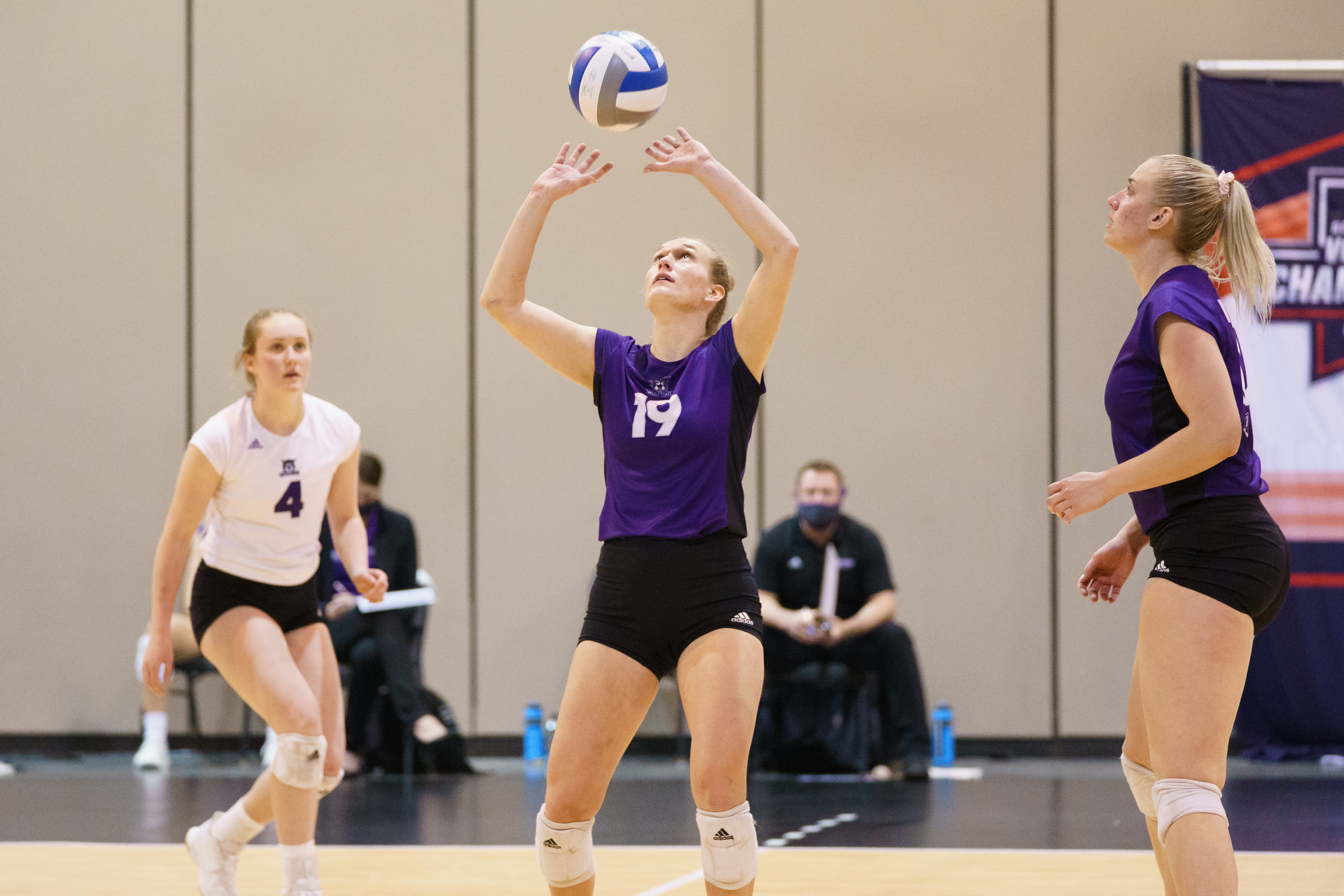 Weber State setter Ashlyn Power sets a ball during the NCAA Division I Women's Volleyball Tournament held at the CHI Health Center Omaha in Omaha, Nebraska.