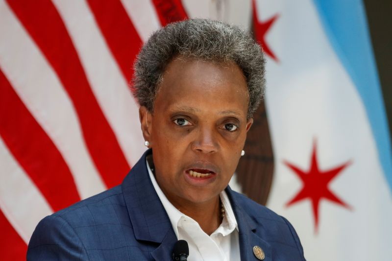 FILE PHOTO: Chicago's Mayor Lori Lightfoot speaks during a science initiative event at the University of Chicago in Chicago, Illinois, U.S. July 23, 2020. REUTERS/Kamil Krzaczynski/File Photo