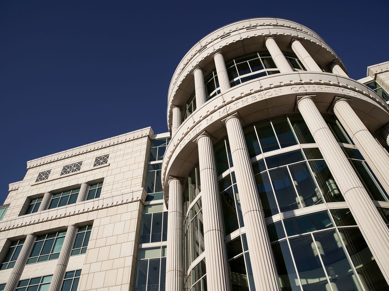 The Scott M. Matheson Courthouse in Salt Lake City is pictured on Feb. 19, 2020. One of two suspects accused of gunning down a Salt Lake man outside a Millcreek apartment complex last year has admitted to a reduced charge as part of a plea agreement with prosecutors.

