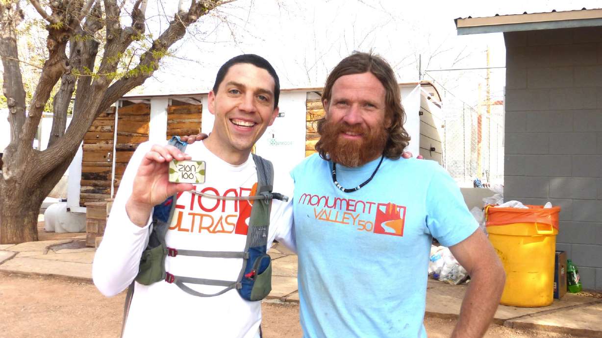 Corry Reese (left) poses with Matt Gunn in 2012 after completing the inaugural Zion Ultras 100-mile race.