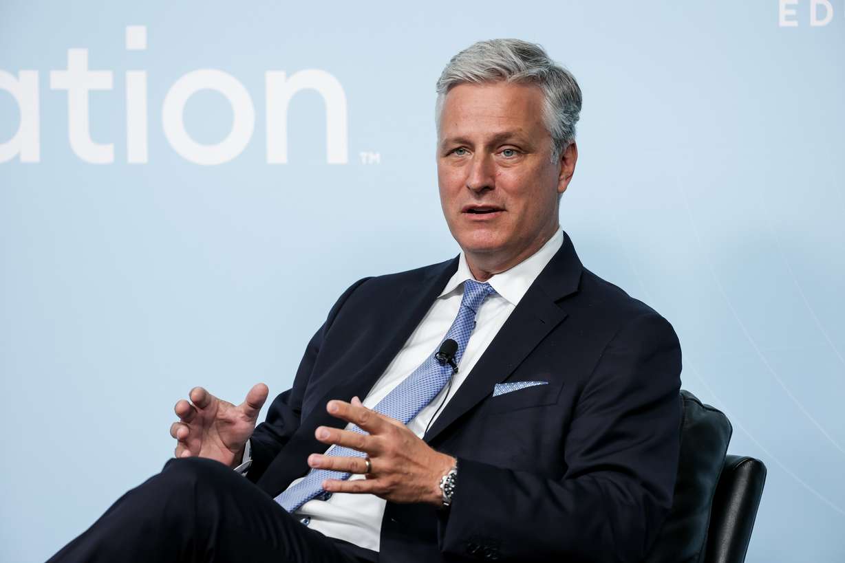 Former national security adviser Robert O'Brien speaks at the Human Trafficking Policy and Education Summit at the Malouf Foundation in Logan on Saturday, April 17, 2021.