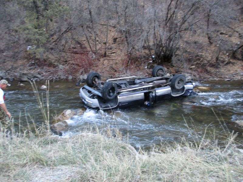 A Dodge truck landed upside down in the Logan River on
Saturday, April 17, 2021.