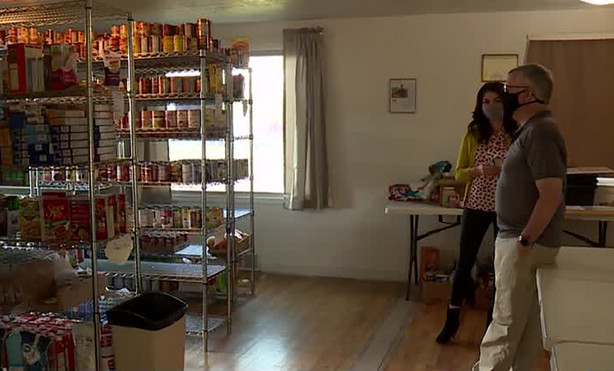 Jim Brass talks with KSL TV's Brittany Tait at the Murray Children’s Pantry.