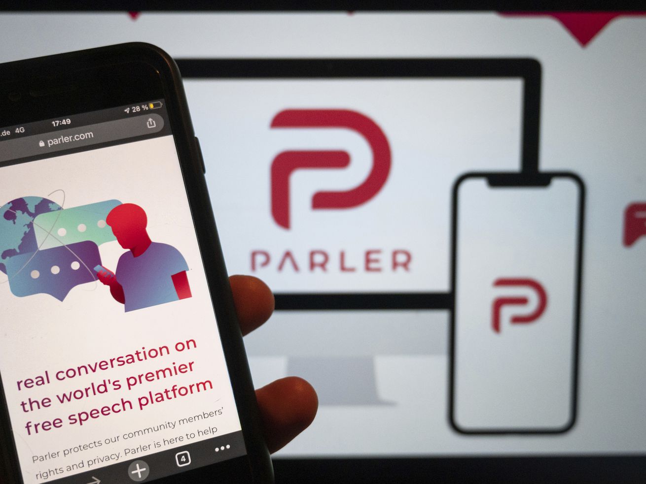 In this Jan. 10, 2021, file photo, the website of the
social media platform Parler is displayed. Apple will allow Parler
to return to its iOS App Store with approved updates to its content
moderation practices since taking down the social media platform
following the January insurrection at the U.S. Capitol.