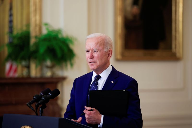 FILE PHOTO: U.S. President Joe Biden delivers remarks on Russia in the East Room at the White House in Washington, U.S., April 15, 2021. REUTERS/Tom Brenner