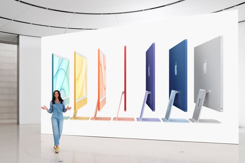 Apple's Colleen Novielli introduces the all-new iMac lineup, in this still image from the keynote video of a special event at Apple Park in Cupertino, California, U.S. released April 20, 2021.