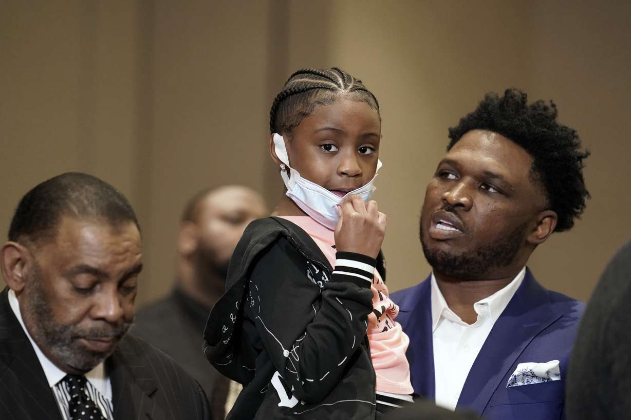 Gianna Floyd, the daughter of George Floyd, joins family and supporters during a news conference after the verdict was read in the trial of former Minneapolis Police Officer Derek Chauvin, Tuesday, April 20, 2021, in Minneapolis.