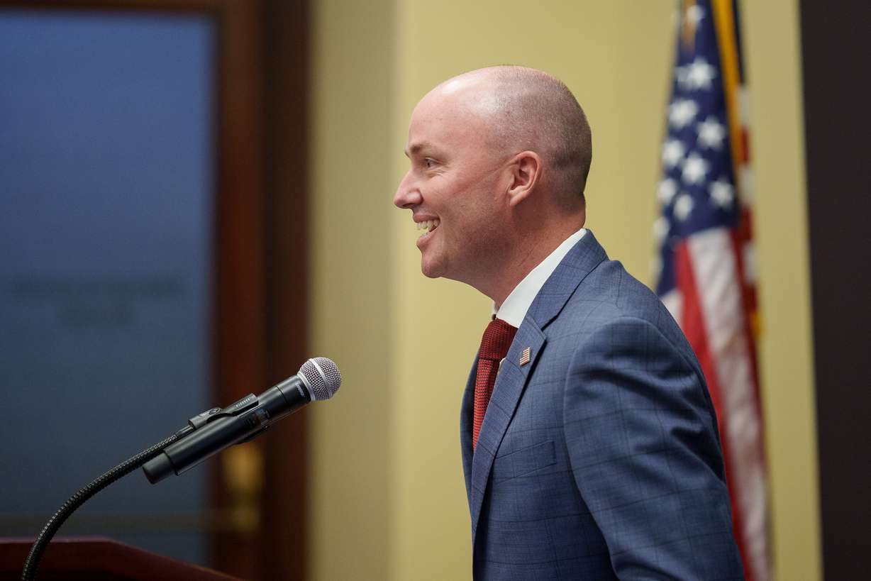 Gov. Spencer Cox speaks at a COVID-19 briefing at the Capitol in Salt Lake City on Thursday, April 22, 2021.