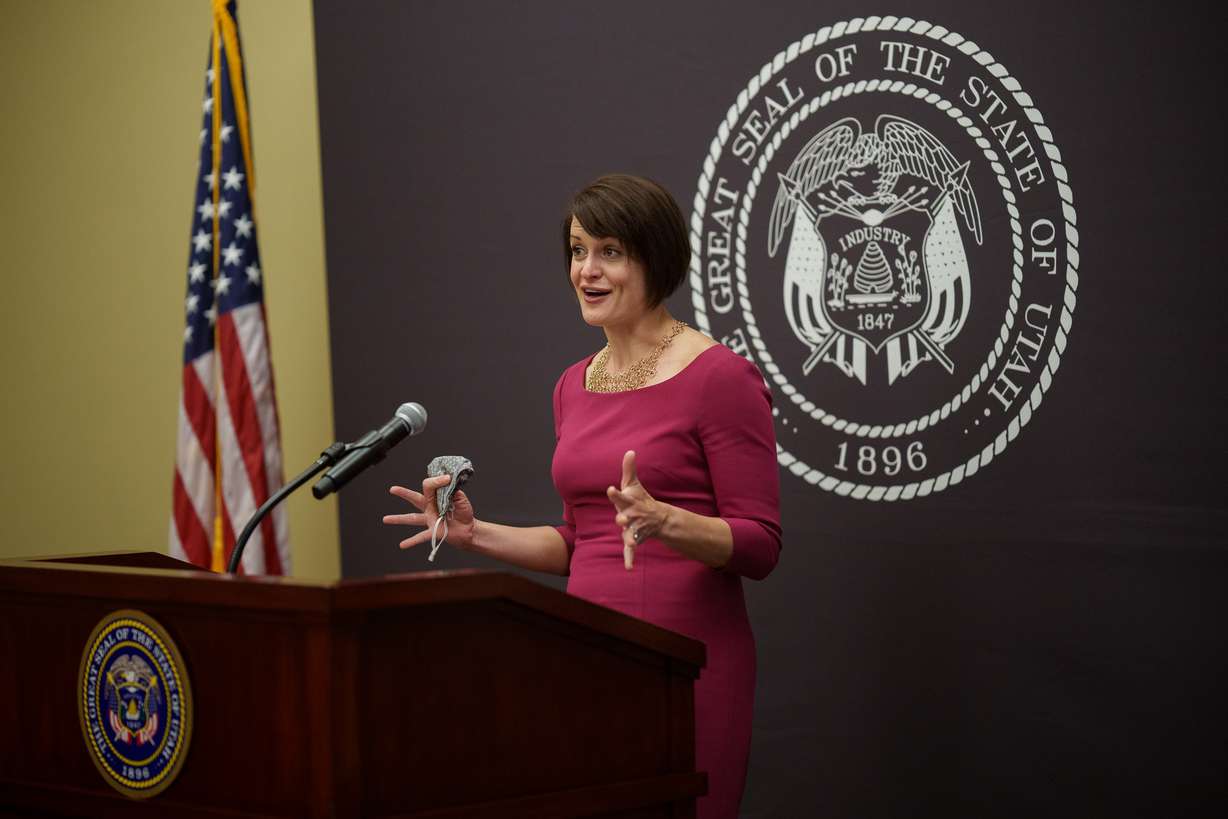State epidemiologist Dr. Angela Dunn speaks at a COVID-19 briefing at the Capitol in Salt Lake City on Thursday, April 22, 2021.