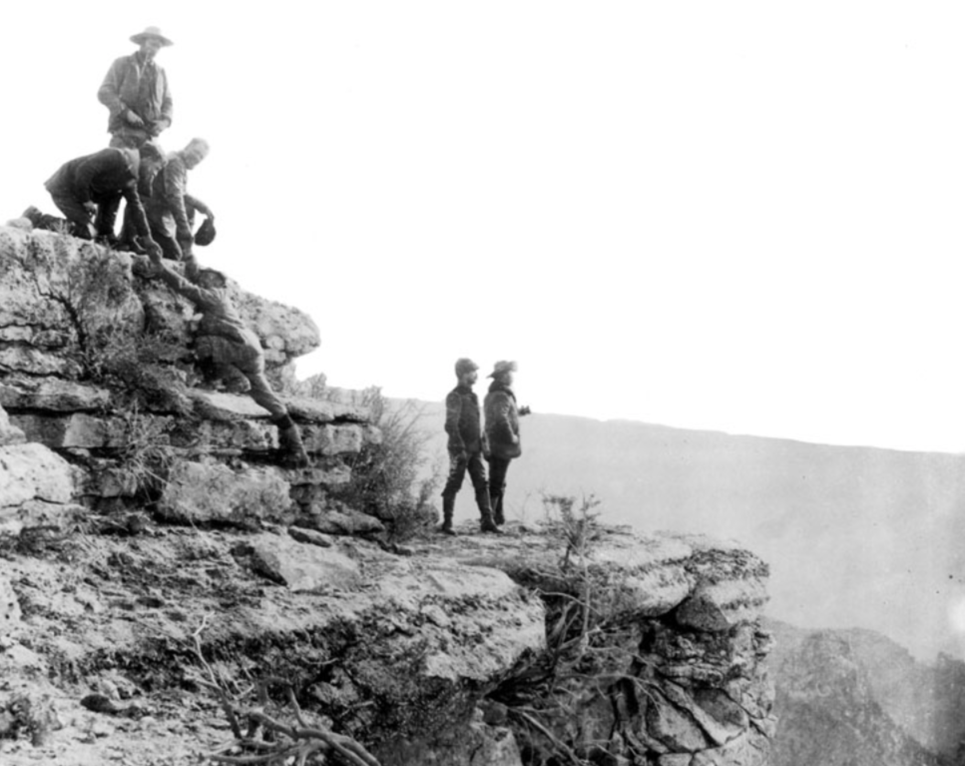 President Theodore Roosevelt, far right, with Edwin Wooley, enjoying the sights of southern Utah on his visit to the state in 1909. Wooley was a Washington County judge.