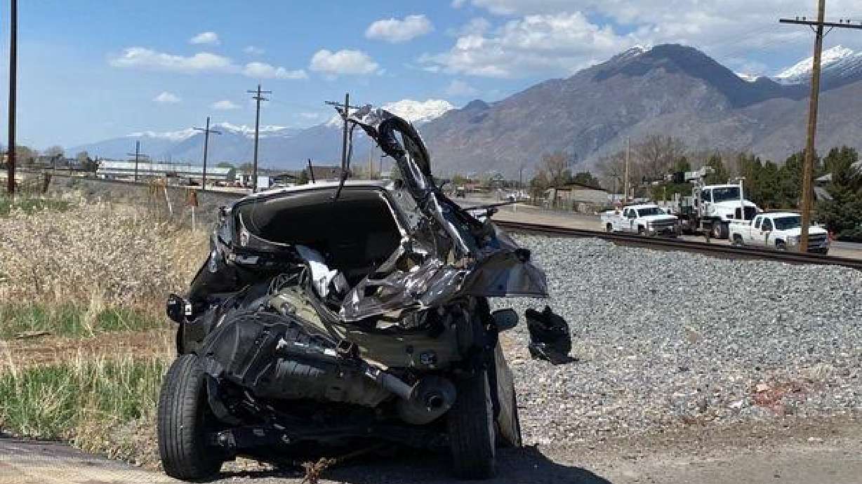 A vehicle hit by a train near U.S. 89 and 2400 East near Mapleton.