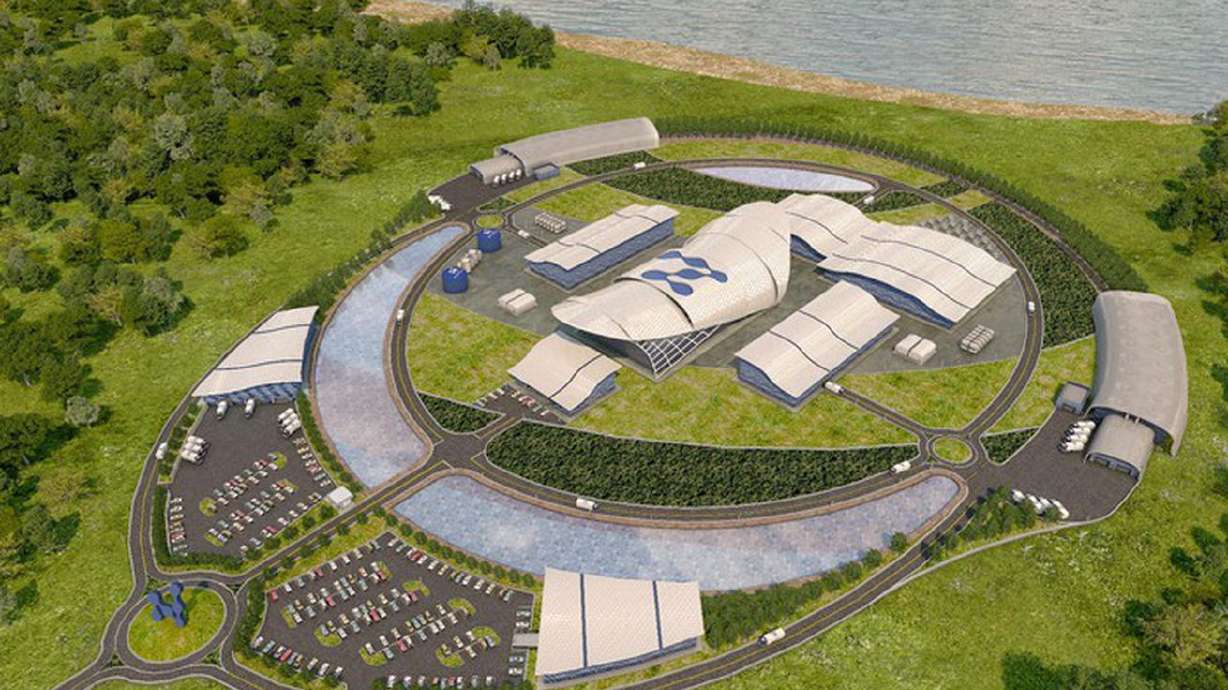 A rendering of NuScale Power’s Small Modular Reactor
nuclear power plant planned for construction at Idaho National
Laboratory. The design of the plant received a thumbs up for safety
from the U.S. Nuclear Regulatory Commission.