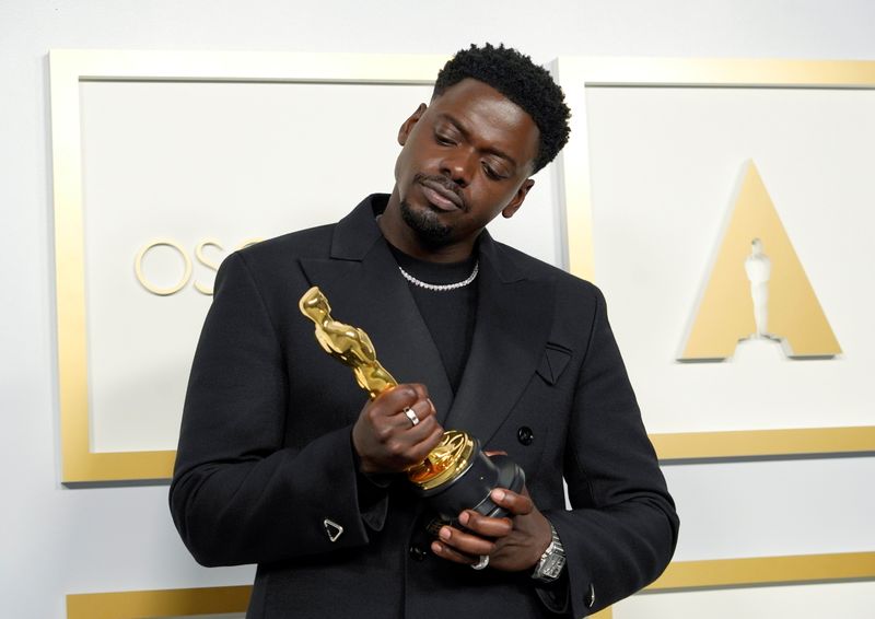 Daniel Kaluuya, winner of the Award for Best Actor in a Supporting Role for "Judas and the Black Messiah" poses in the press room at the Oscars.