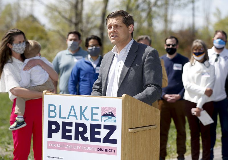 Blake Perez announces he is running for Salt Lake City
Council during a press conference in Salt Lake City on Friday,
April 23, 2021.