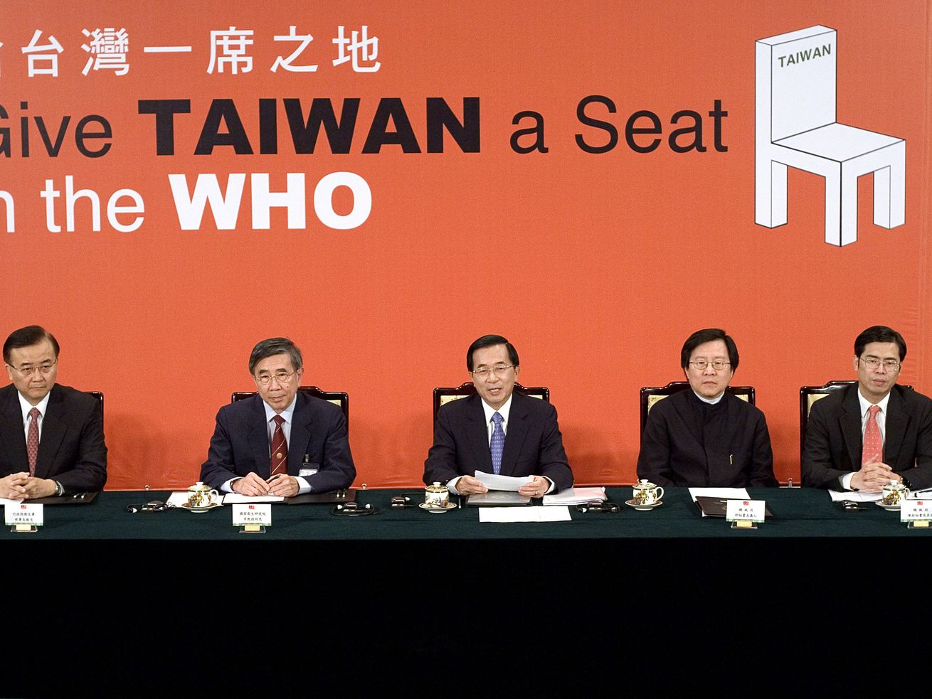 Then-Taiwan’s President Chen Shui-bian, center, answers
questions from Geneva-based journalists during a video conference
where he protested the World Health Organization’s rejection of the
island’s latest bid for membership, at the Presidential Palace in
Taipei, Taiwan, on May 11, 2007. Taiwan has called repeatedly for
it to be allowed to participate in WHO, from which it has been
barred by China. Utah members of Congress are among a bipartisan
group of lawmakers calling for the World Health Organization to
allow the island nation to participate in its annual assembly next
month.