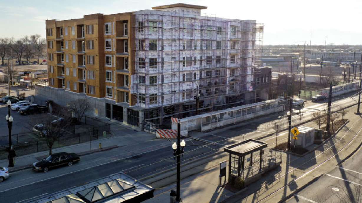 Kier Construction continues work on Central Station, a development by Gardner Batt, at 549 W. 200 South in Salt Lake City on Tuesday, March 2, 2021. The 65-unit affordable apartment community will have studio, one-, two-, three- and four-bedroom apartments.