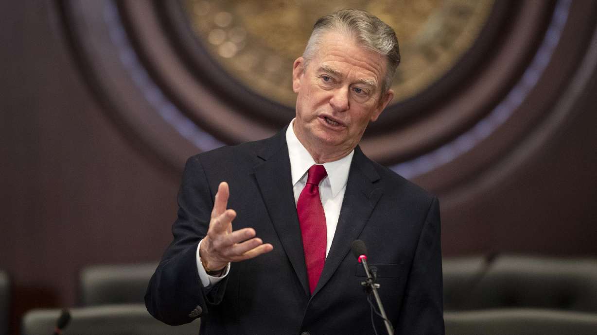 Idaho Gov. Brad Little speaks at a news conference at the Statehouse in Boise on April 27, 2021. Little won a Republican primary contest against his Trump-backed lieutenant governor on Tuesday.
