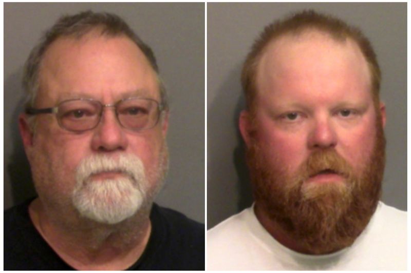 Former police officer Gregory McMichael, 64, and his son Travis McMichael pose for a booking photo they were arrested by the Georgia Bureau of Investigation and charged with murder in the shooting death of unarmed black man Ahmaud Arbery, in Brunswick, Georgia, U.S. in a combination of photographs taken May 7, 2020. Glynn County Sheriff?s Office/Handout via REUTERS
