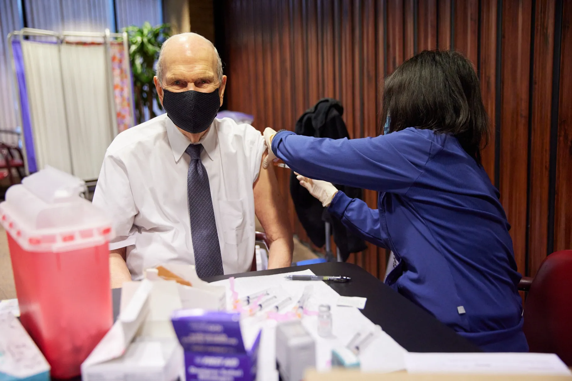 President Russell M. Nelson receives a first dose of the COVID-19 vaccine at the Salt Lake County Health Department in Salt Lake City on Jan. 19, 2021. 