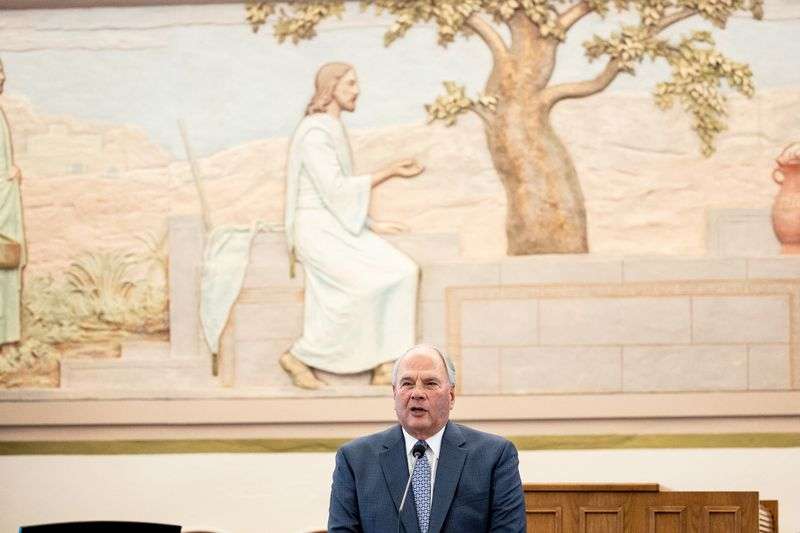 Elder Ronald A. Rasband, a member of the Quorum of the Twelve Apostles of The Church of Jesus Christ of Latter-day Saints, speaks at the Manti Tabernacle in Manti on Saturday, May 1, 2021.