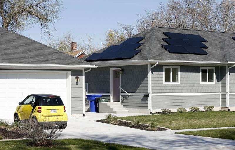 A Weber State University-driven net-zero home is
pictured in Ogden on Wednesday, April 27, 2021. The home took first
place internationally for its energy performance in a fierce
competition, beating out eight other teams.