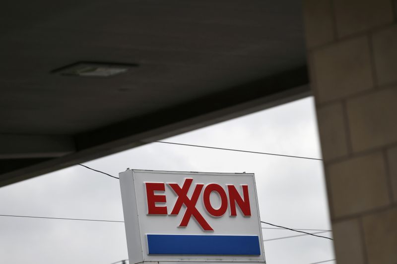 FILE PHOTO: An Exxon gas station is seen in Houston, Texas, U.S., April 30, 2019.  REUTERS/Loren Elliott