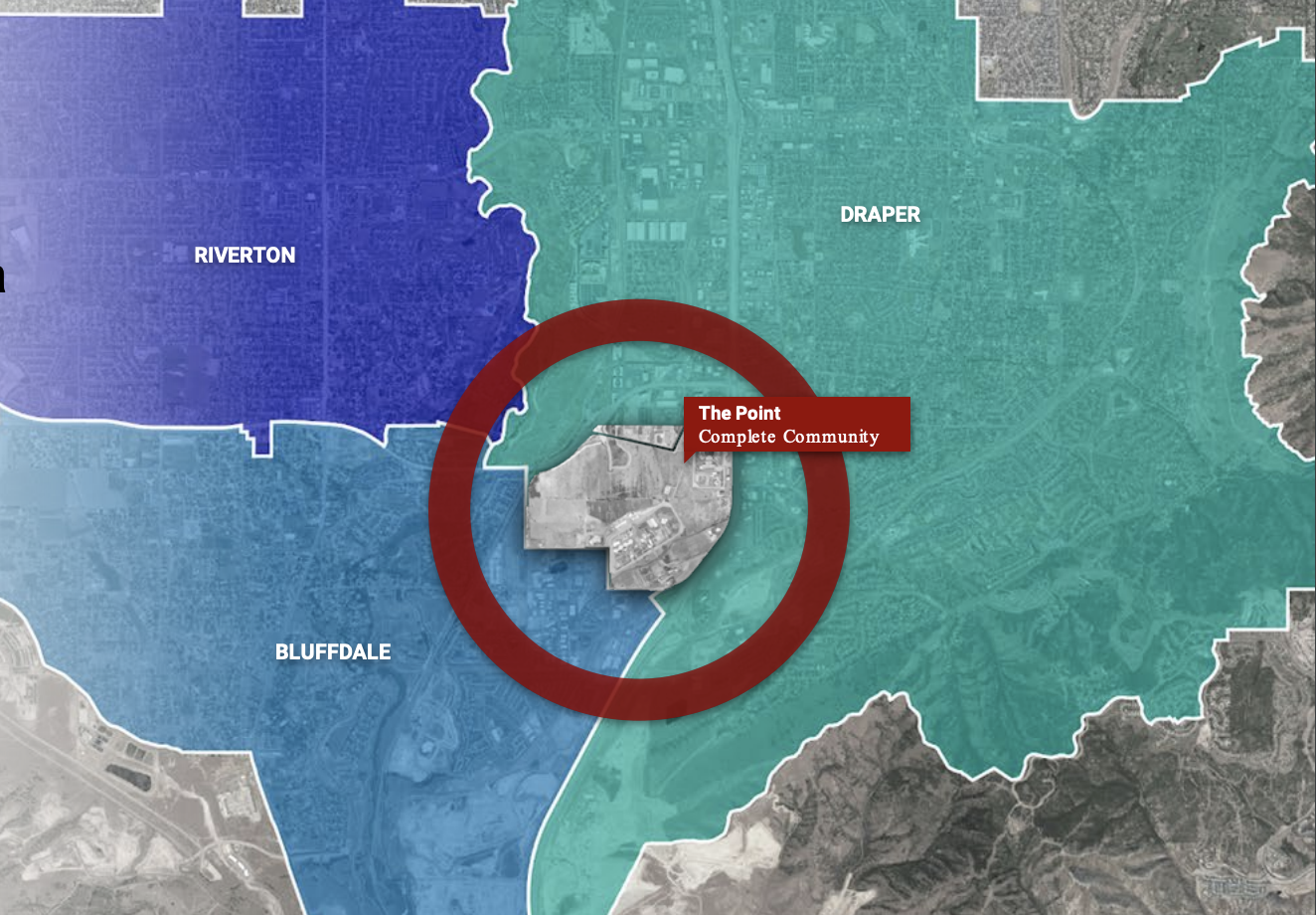 This map, created by the The Point of the Mountain State Land Authority, shows where the new land would be added to Salt Lake County from the demolision of the Utah State Prison in Draper.
