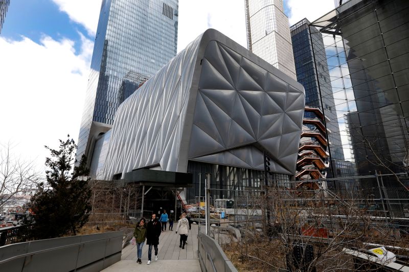 FILE PHOTO: "The Shed" arts center at the Hudson Yards development on Manhattan's West side is seen from High Line Park in New York City, New York, U.S., March 12, 2019. REUTERS/Mike Segar/File Photo