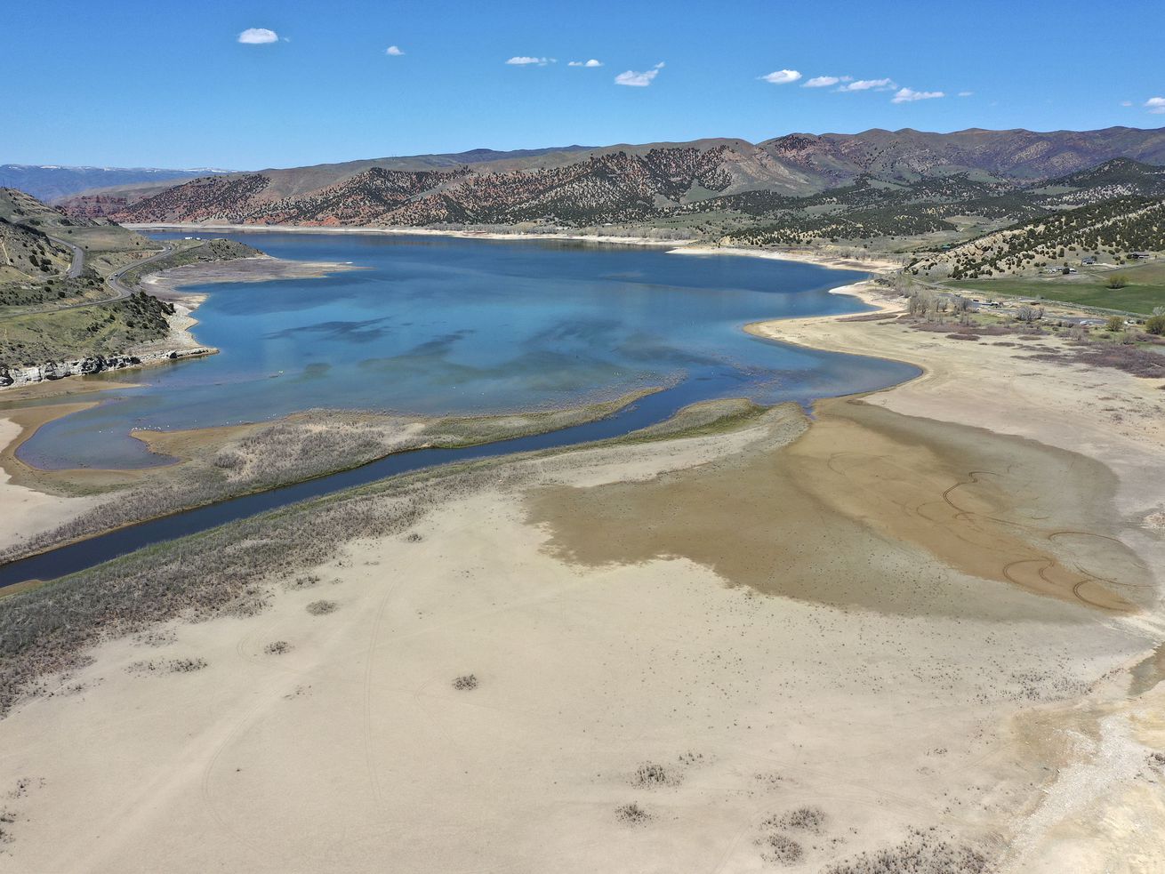 Low water levels are pictured in Echo Reservoir north
of Coalville on Thursday, May 6, 2021. Utah and the rest of the
West are headed into the summer facing extreme drought conditions
and calls for water conservation are only going to heat up as
temperatures climb.