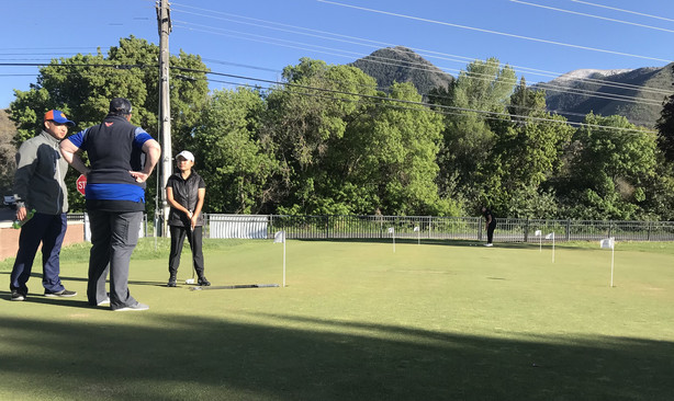 Timpview's Sunbin Seo on the practice green after shooting 2-under-par 73 on the first day of the Class 5A state meet Monday at Spanish Oaks.