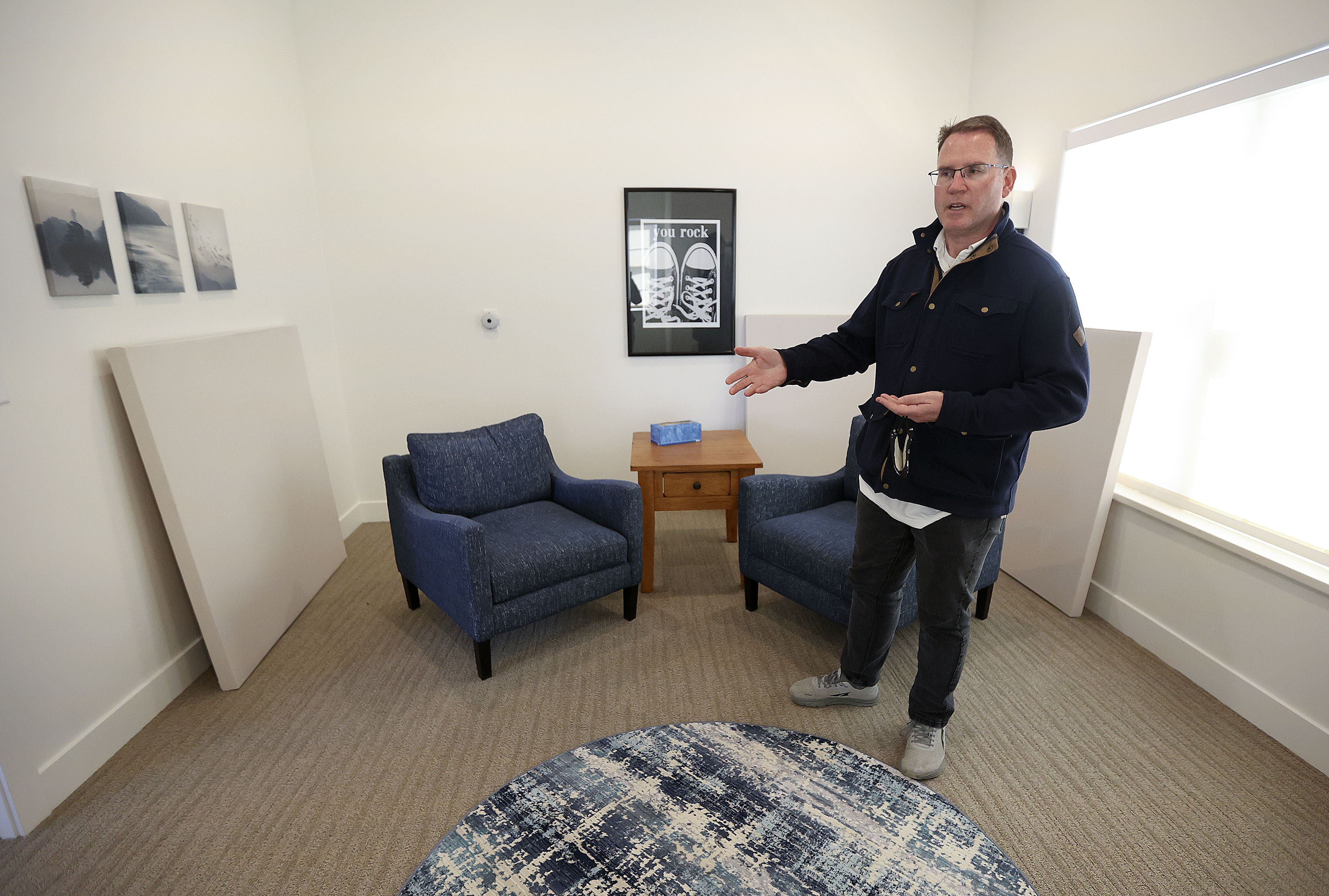 Ted Walker, director of the Summit County Children’s Justice Center, shows an interview room at the new center in Park City on Monday, May 10, 2021.