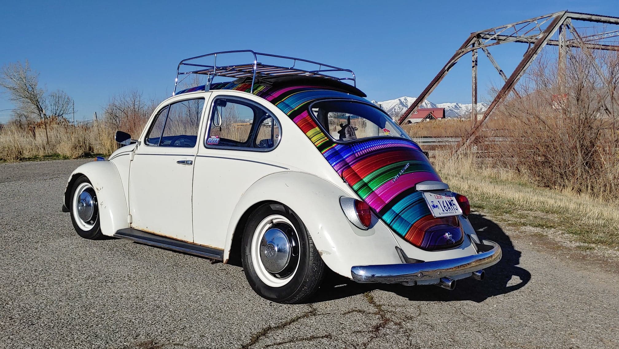 Custom serape paint goes all the way over Mike Vano's 1969 VW Beetle.