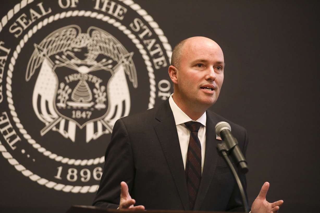 Gov. Spencer Cox provides updates on the ongoing COVID-19 pandemic during a weekly briefing at the Capitol in Salt Lake City on Thursday, May 13, 2021.