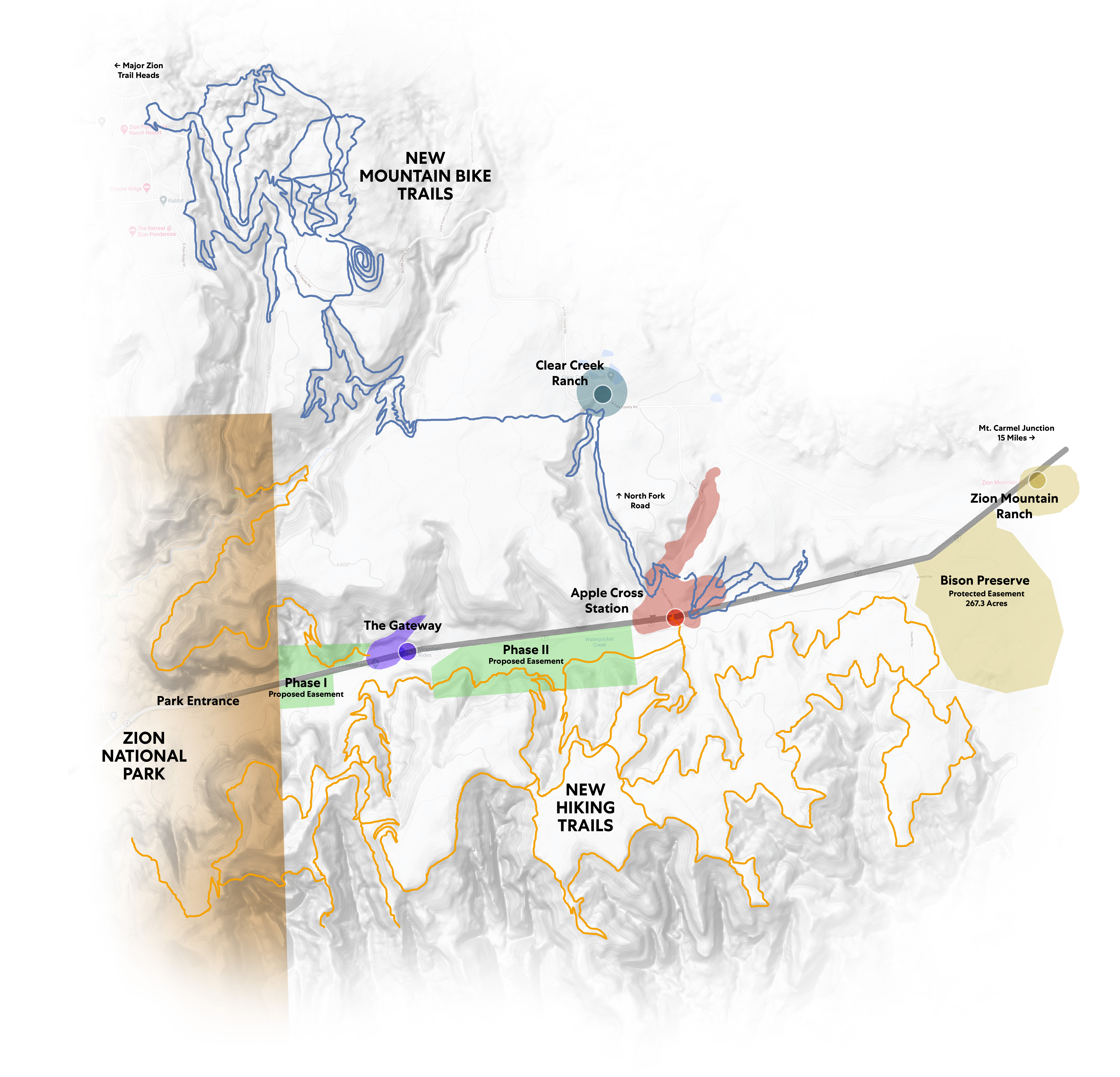 This map shows where various projects in Kane County east of the Zion National Park east entrance will be located. The bike trail is planned for the northeast portion outside of the east entrance.