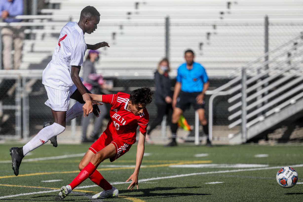 The Judge Memorial Bulldogs face off against the Delta Rabbits in a 3A semifinal game of soccer at Juan Diego Catholic High School in Draper on Monday, May 17, 2021.
