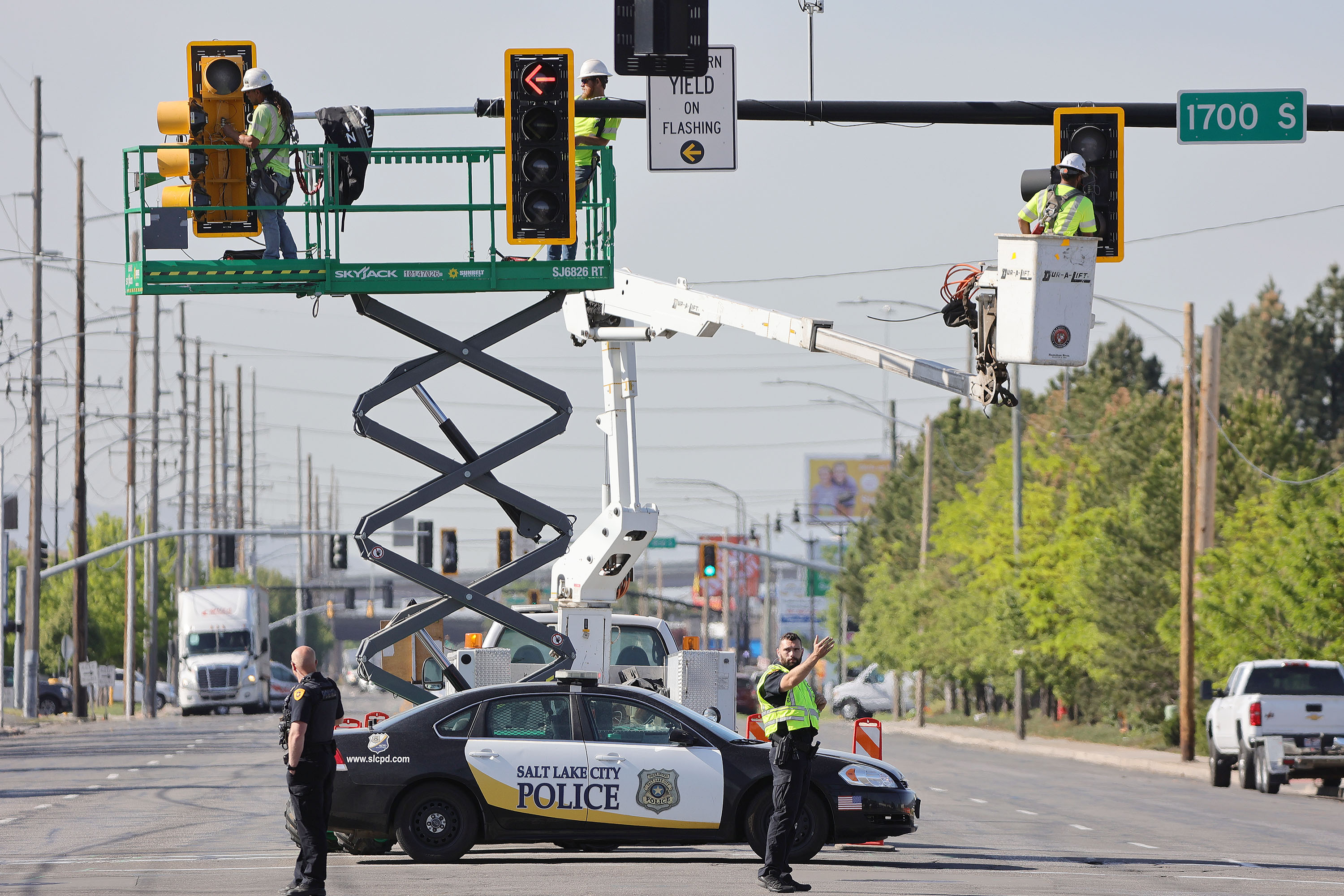 Crews add a traffic light at 1700 South, marking theÂ start of the 300 West reconstruction project in Salt Lake City on Tuesday, May 18, 2021.Â The street will be reconstructed from 2100 South to 900 South.