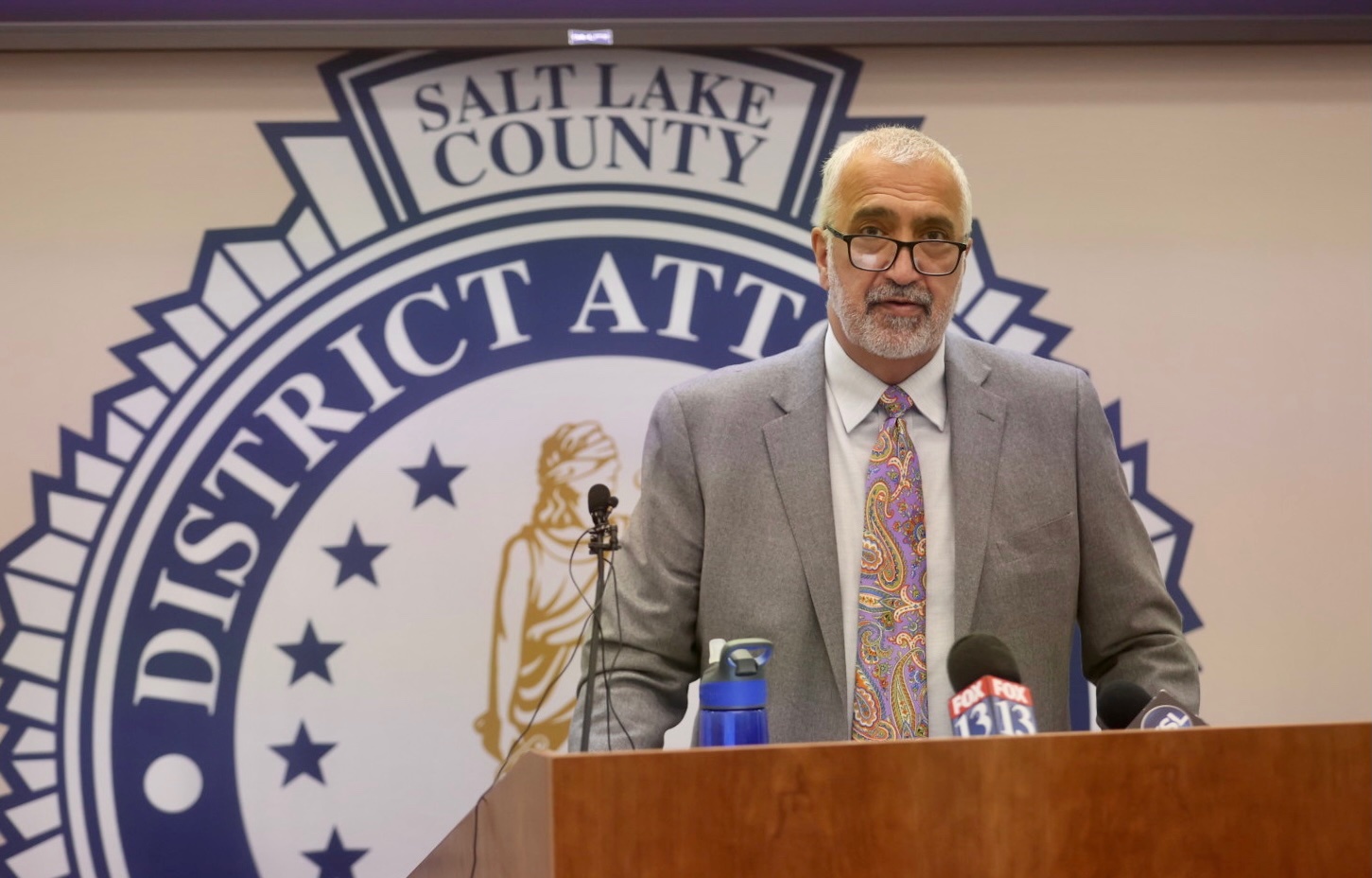 Salt Lake County District Attorney Sim Gill discusses an officer-involved shooting during a press conference at the district attorneys office building in Salt Lake City on Thursday, May 20, 2021.