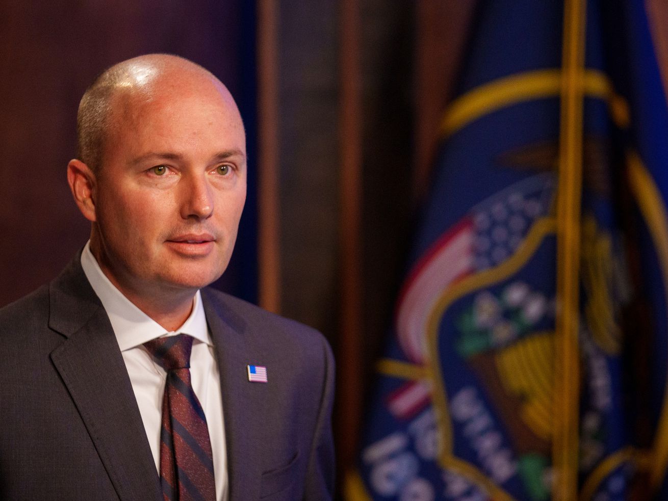 Gov. Spencer Cox speaks at his monthly news conference
at the PBS Utah studios on the University of Utah campus in Salt
Lake City on Thursday, May 20, 2021.