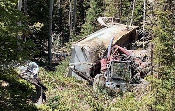 Scene of a fatal crash involving a dump truck in Beaver Canyon, Utah, May 20, 2021.
