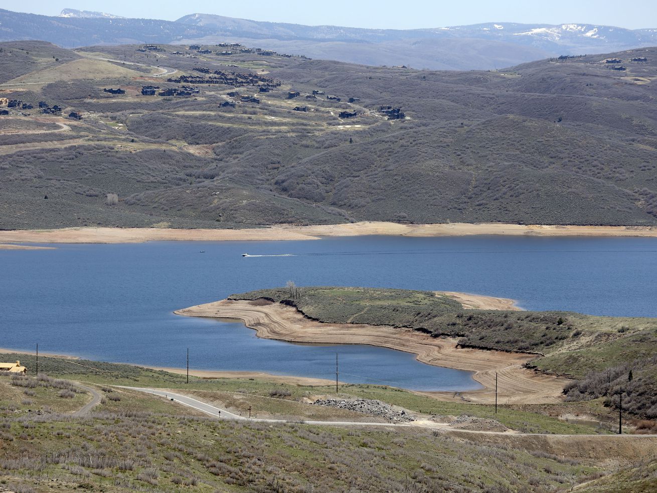 Low water levels are pictured in the Jordanelle
Reservoir on Thursday, May 6, 2021.