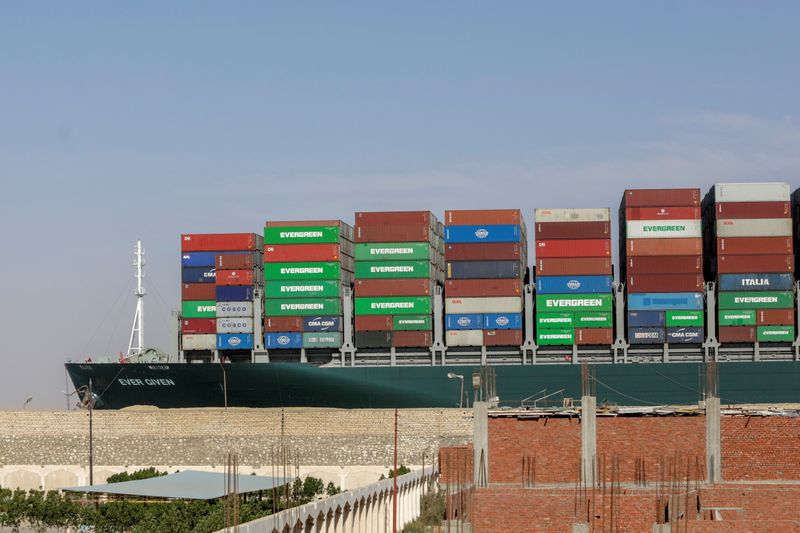 FILE PHOTO: Ship Ever Given, one of the world's largest container ships, is seen after it was fully floated in Suez Canal, Egypt March 29, 2021. REUTERS/Mohamed Abd El Ghany