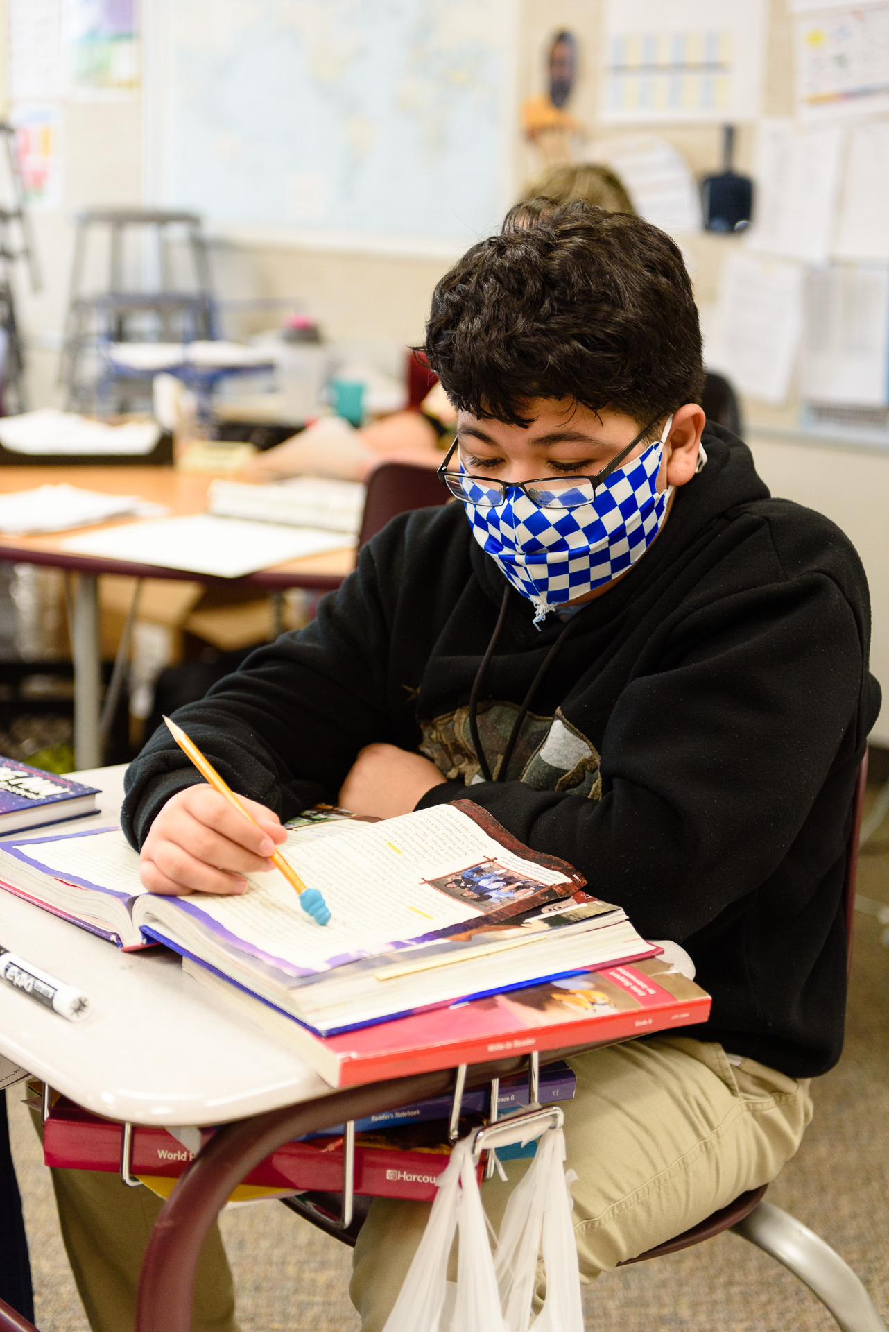 A student at Guadalupe School in Salt Lake City works on school work in this undated photo.